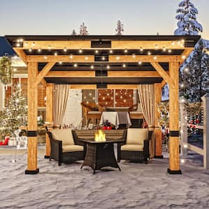 12 ft. x 10 ft. Solid Cedar Wood Outdoor Patio Gazebo with Galvanized Steel Roof, Privacy Curtain and Ceiling Hook