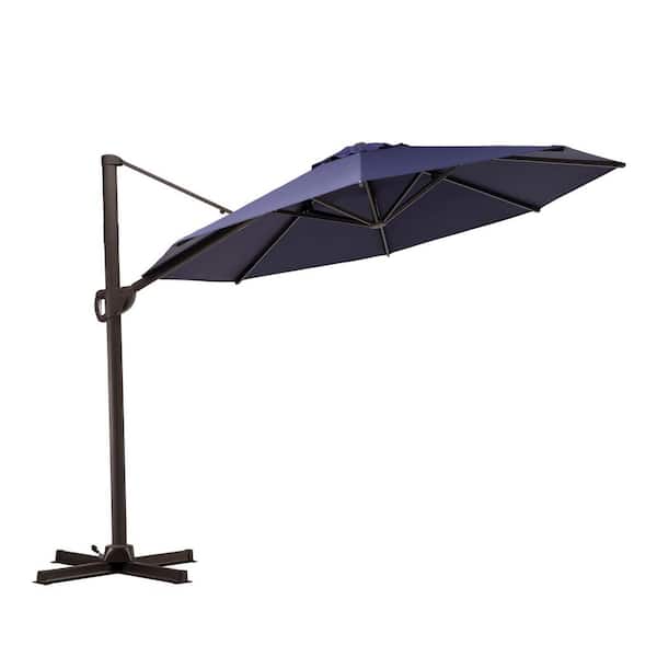 Crestlive Products 10 ft. x 10 ft. Patio Cantilever Umbrella, Heavy-Duty Frame Single Round Outdoor Offset Umbrella in Navy Blue