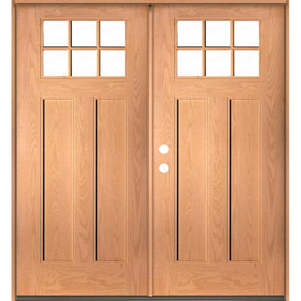 Krosswood Doors Craftsman 72 in. x 80 in. 6-Lite Right-Active/Inswing Clear Glass Teak Stain Double Fiberglass Prehung Front Door