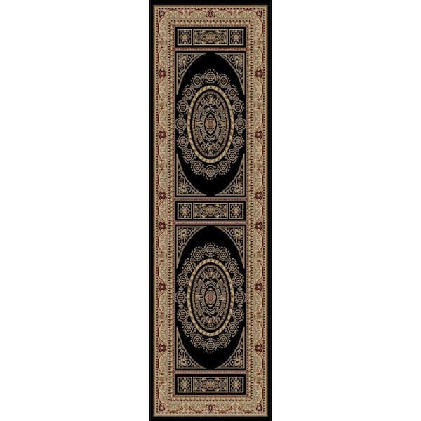 Jewel Aubusson Black 2 ft. x 8 ft. Runner Rug