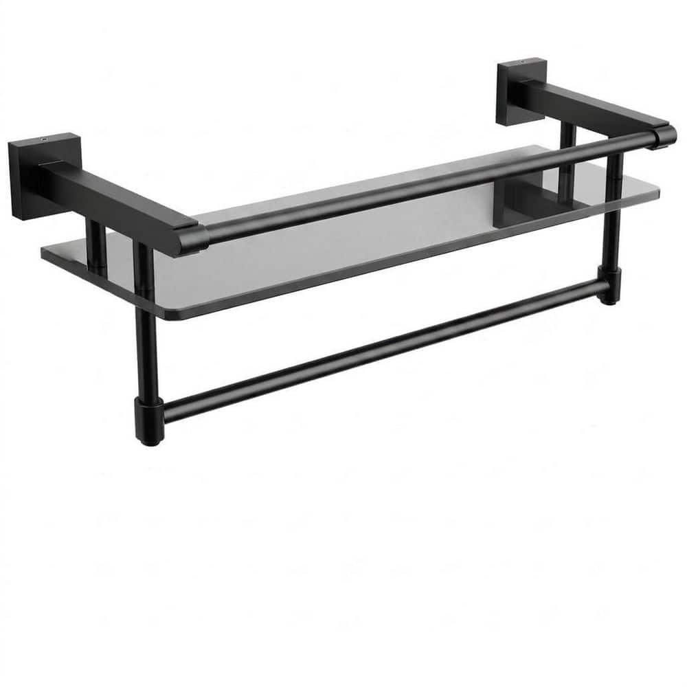 20 Inch Tempered Glass Bathroom Shelf with Stainless Steel Towel Bar and Holder, Wall-Mounted, Matte Black price history on PriceWatchPro