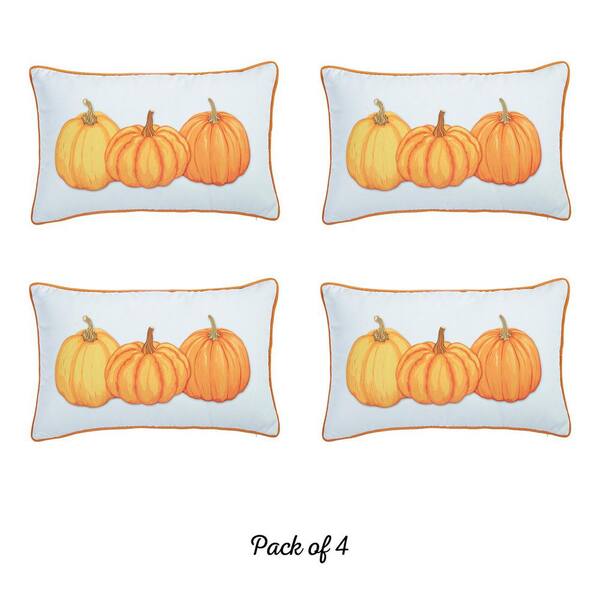 Fall Season Decorative Throw Pillow Set of 4 Pumpkin Truck 12 in. x 20 in. White & Green Lumbar Thanksgiving for Couch, Bedding, Size: 12 x 20