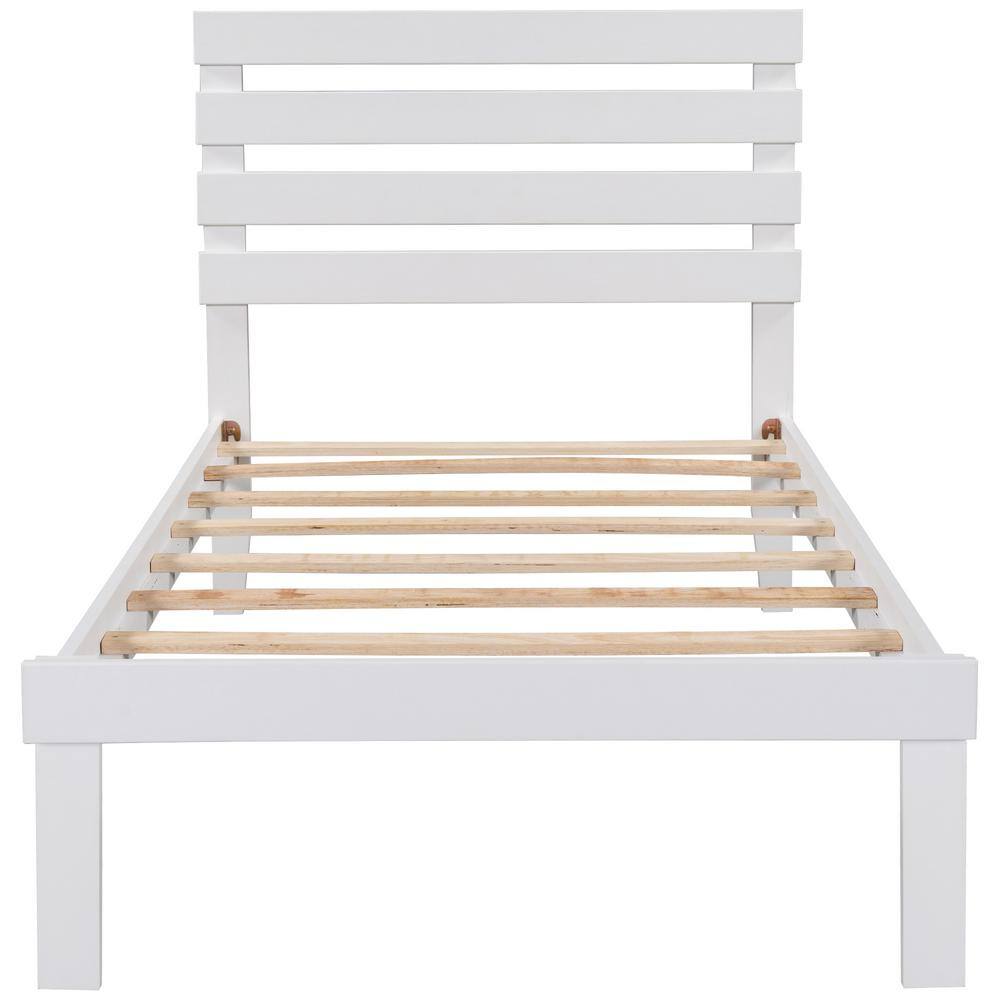 White Twin Size Platform Bed with Headboard -  STICKON, HYM-HD04280090