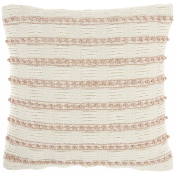 HomeRoots Jordan Blush Striped Cotton 18 in. X 18 in. Throw Pillow