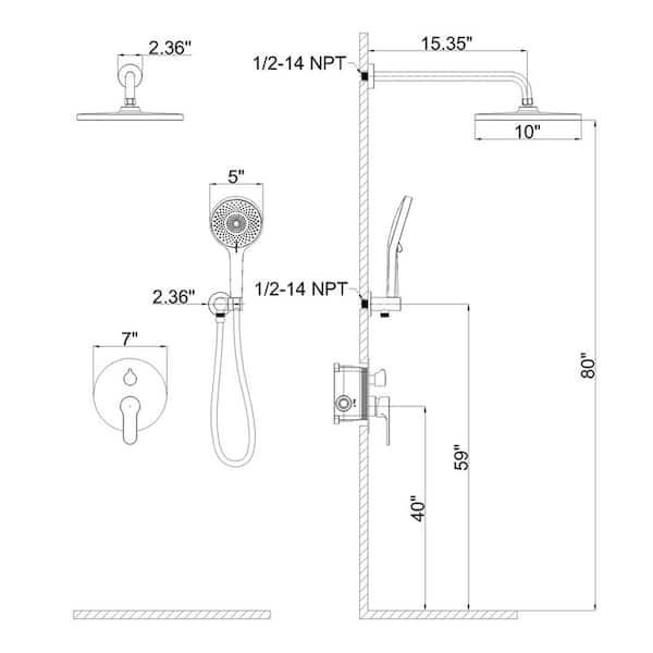 Givingtree Single-Handle 4-Spray 10 in. Round Wall Mount Shower Faucet with Valve - 10 inch - Chrome