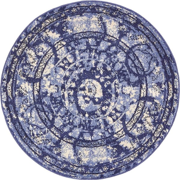 La Jolla Vintage Blue 3' 3 x 3' 3 Round Rug