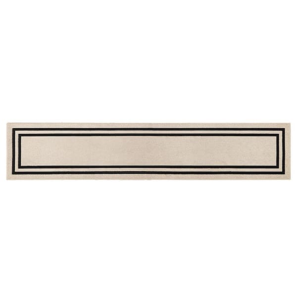 Machine Washable Non-Skid Natural Beige Twist/Black 2.5 ft. x 12 ft. All Loop Tufted Area Rug
