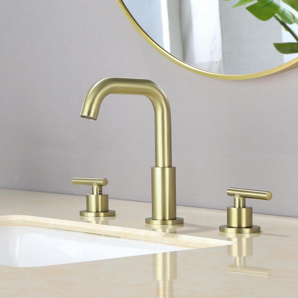 8 in. Widespread 2-Handle Bathroom Faucet with Valve in Brushed Gold