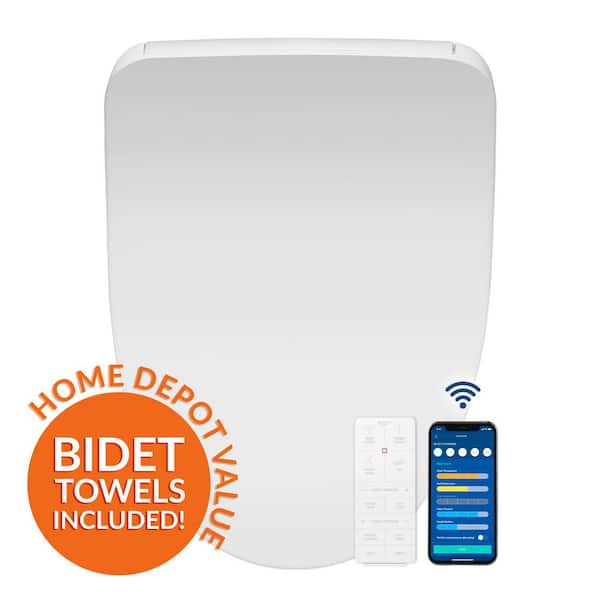 BB-1200 Electric Bidet Seat for Elongated Toilets Bundle with Bemis Living App and Drylette Towels in White