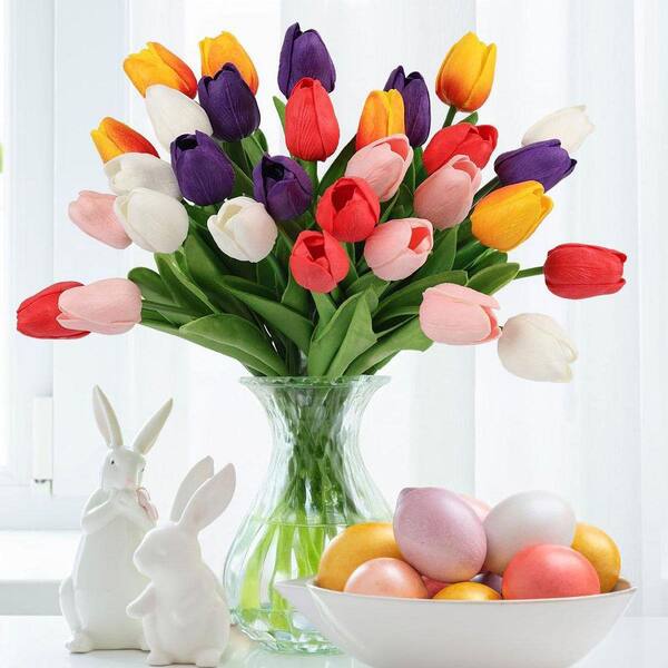 13.7 in. Multi-Colored Indoor Artificial Tulip Flower, 30-Pieces