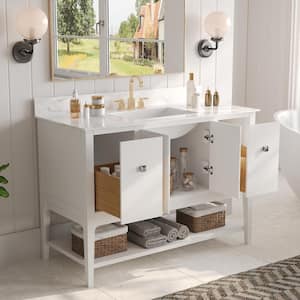 48 in. W. x 22 in. D x 34.5 in. Single Sink Freestanding Bath Vanity in White with Engineered Marble Top (Assembled)