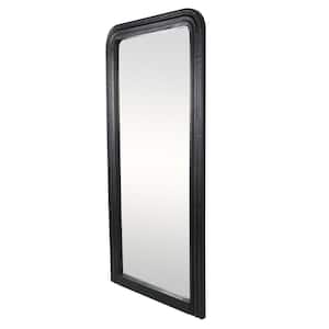 36 in. W x 72 in. H Black Mango Wood Distressed Floor Mirror with Carved Grooves