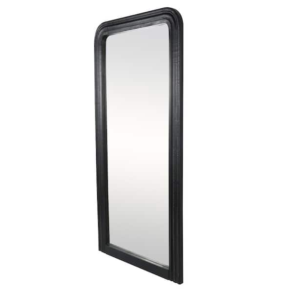 Litton Lane 36 in. W x 72 in. H Black Mango Wood Distressed Floor Mirror with Carved Grooves
