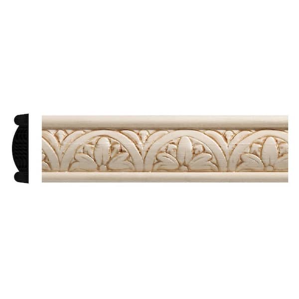419-4WHW .312 in. D X 1.25 in. W X 47.5 in. L Unfinished White Hardwood Flower Blossom Embossed Chair Rail Moulding