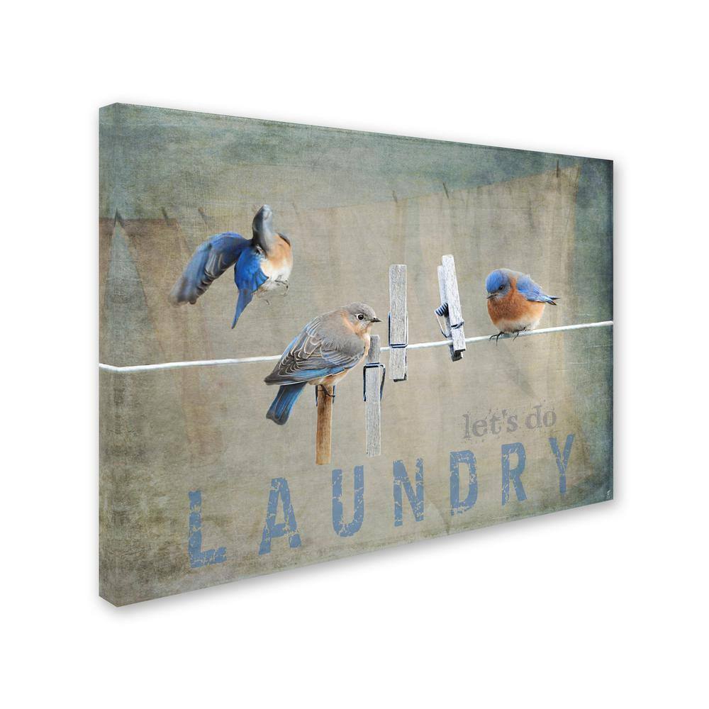 Bluebirds on Clothesline Framed Canvas Art for Nursery