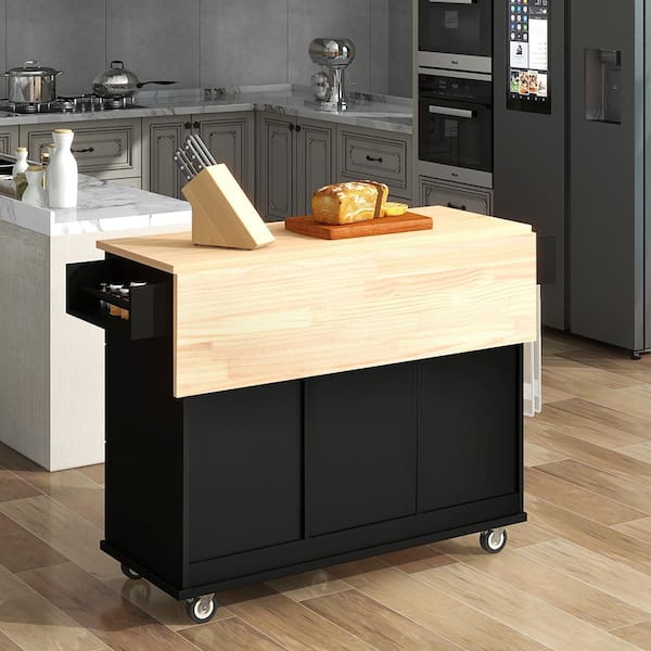 Stainless Steel and Wood Indoor Kitchen Cart Thick Butcher Block 3191