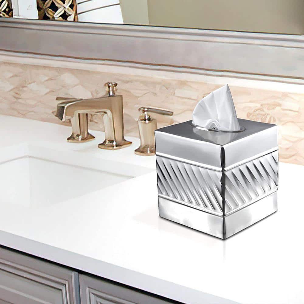 Nickel Chrome Wave Embossed Metal Tissue Box Cover