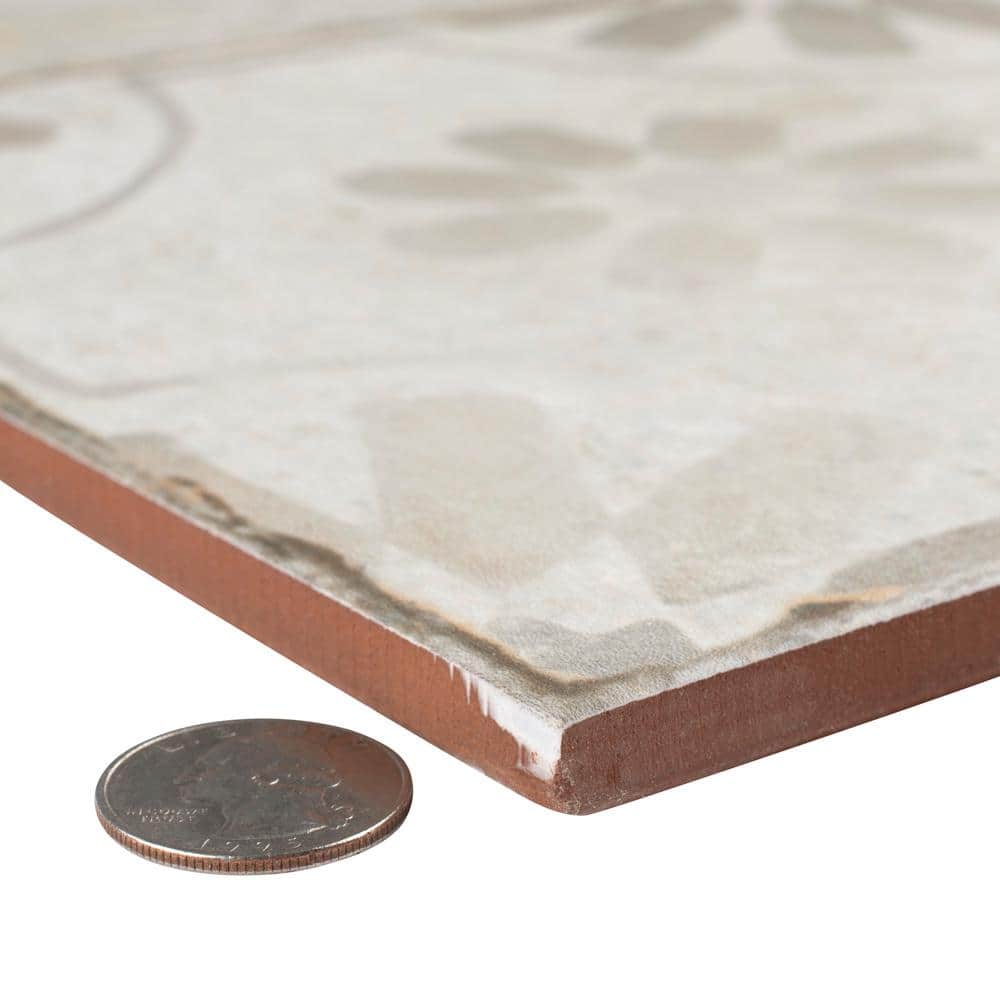 Rustic Farmhouse Floral Motif 17.63" Ceramic Floor & Wall Tile