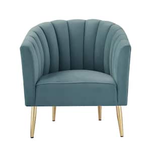 Amelia 34 in. Teal Blue Velvet Barrel Chair with Tufted Cushions