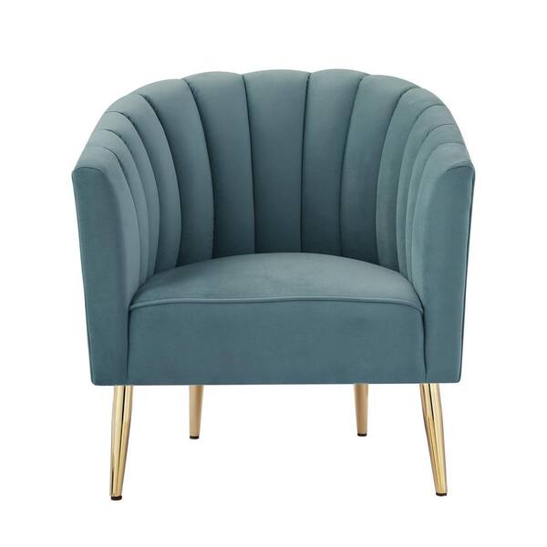 HomeRoots Amelia 34 in. Teal Blue Velvet Barrel Chair with Tufted ...