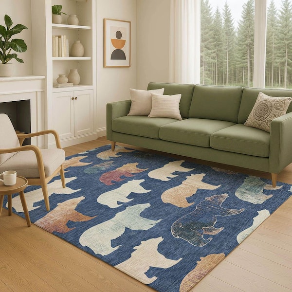 Chantille Machine Washable Indoor/Outdoor Abstract ACN2338 Navy 3 ft. x 5 ft. Area Rug