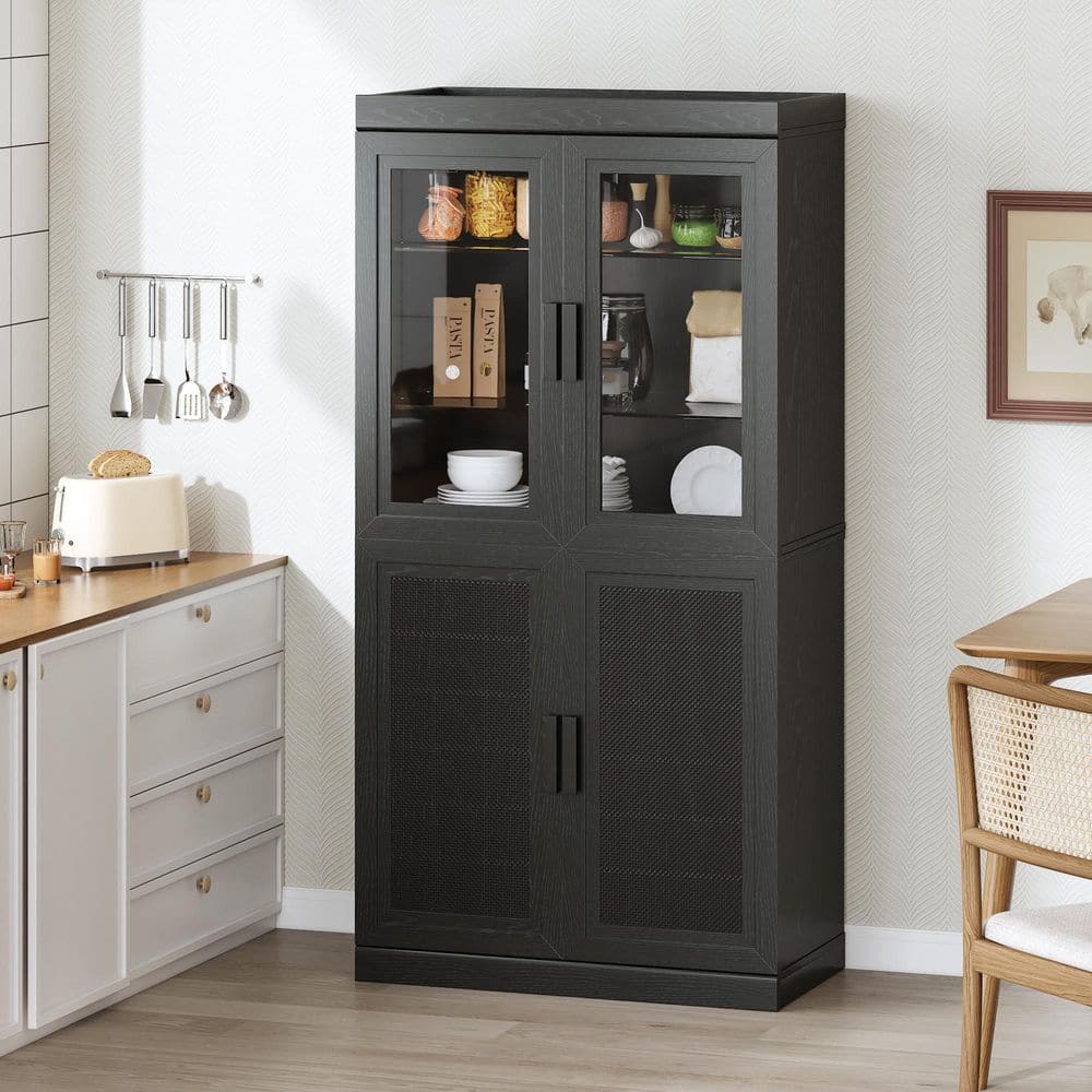 Black Wood 31 in. W x 62 in. H Classic Kitchen Pantry Cabinet with Doors and Adjustable Shelves