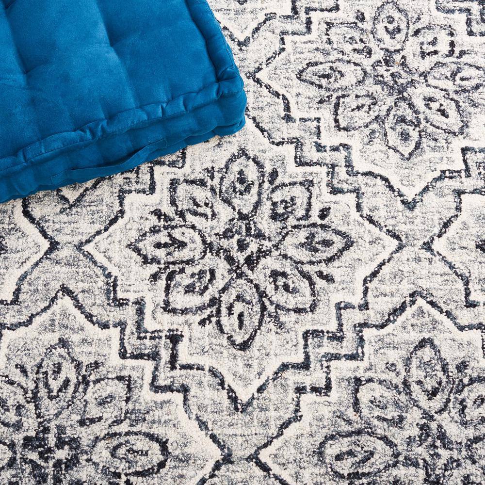 Handmade Dark Blue/Grey Abstract Wool Square Rug - 6' x 6'