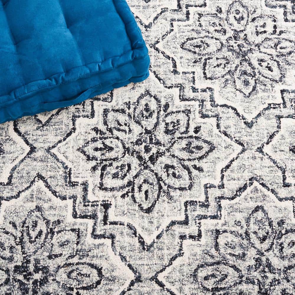 Handmade Dark Blue and Gray Wool 8' x 10' Abstract Area Rug