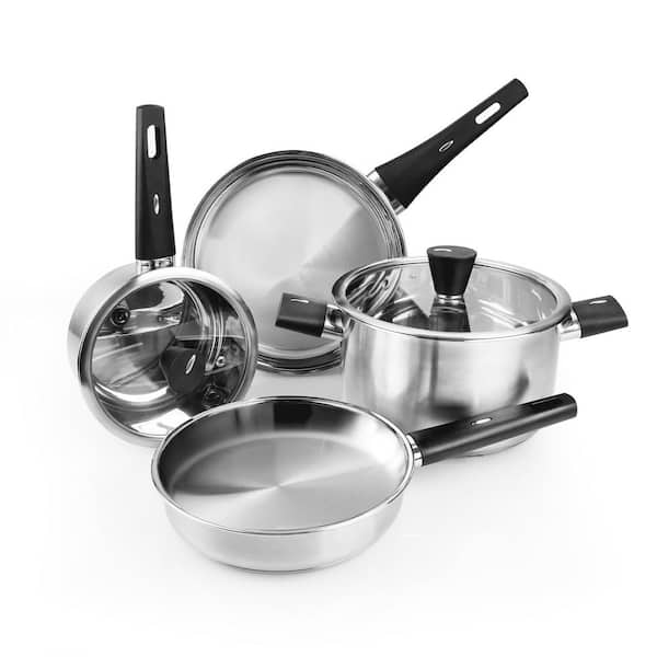 6-Piece Nonstick Stainless Steel Cookware Set, Kitchen Cookware Sets with Stay-Cool Handles, Non-Stick, Dishwasher Safe