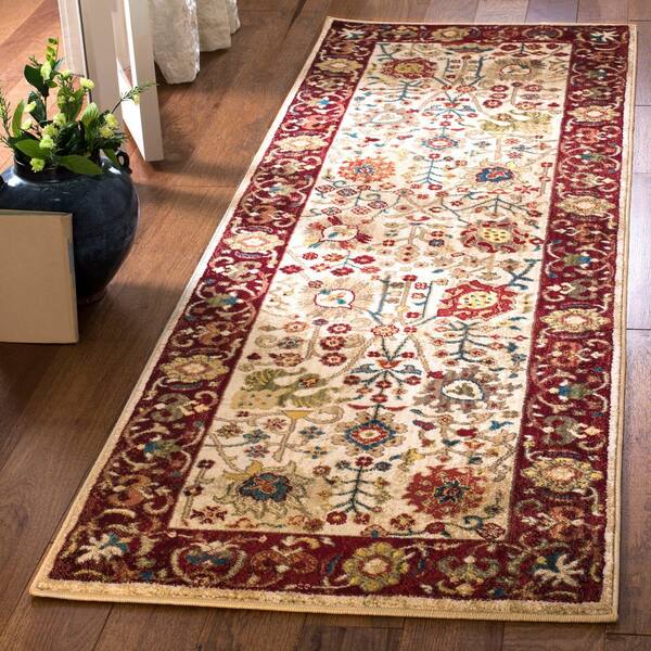 Kashan 3 x 6 Ivory/Red Persian Runner Rug