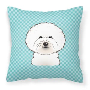 14 in. x 14 in. Multi-Color Outdoor Lumbar Throw Pillow Checkerboard Blue Bichon Frise Canvas