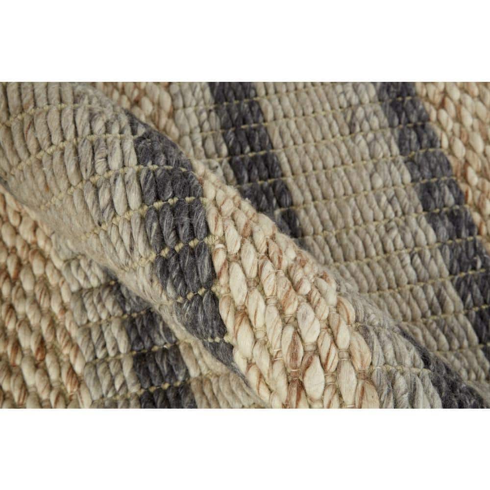 Handmade Gray and Beige Wool Striped Area Rug 3'6" x 5'6"