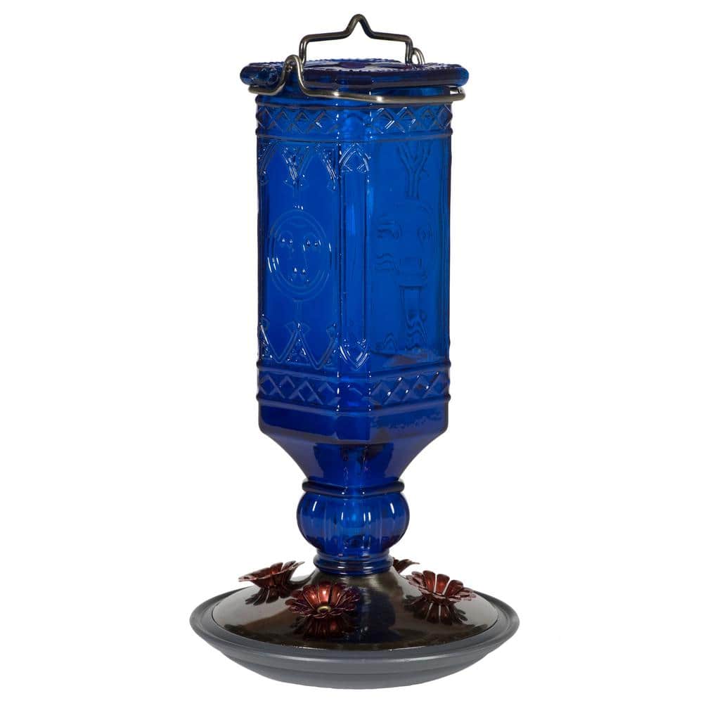 16 oz blue antique square decorative glass hummingbird feeder capacity 