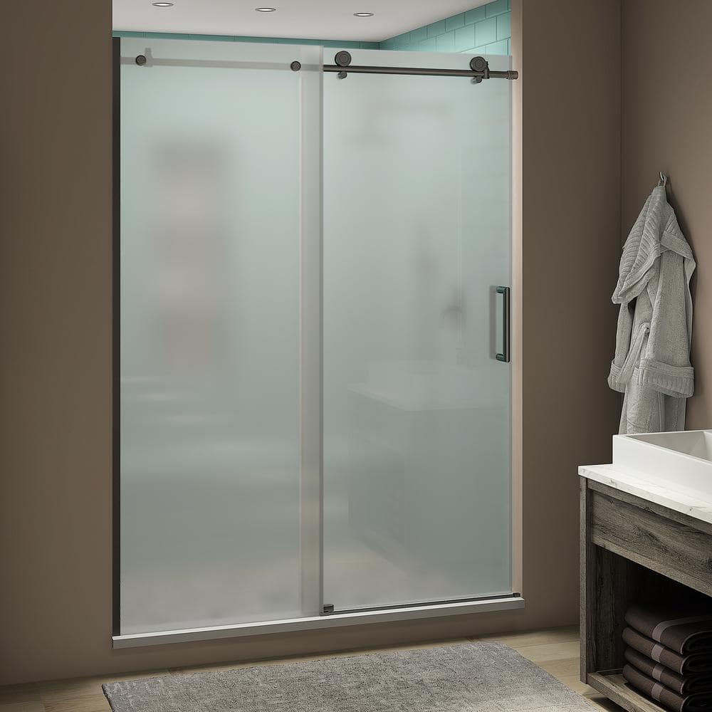 Coraline XL Oil Rubbed Bronze Frameless Sliding Shower Door with Frosted Glass