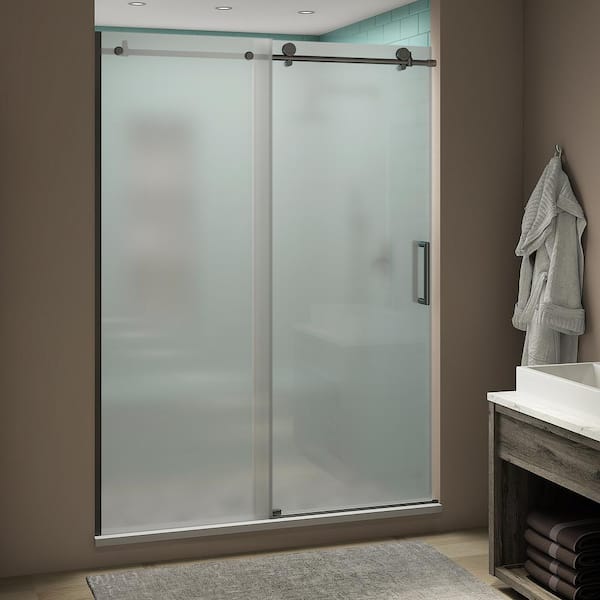 Aston Coraline XL 44 - 48 in. x 80 in. Frameless Sliding Shower Door with Ultra-Bright Frosted Glass in Oil Rubbed Bronze