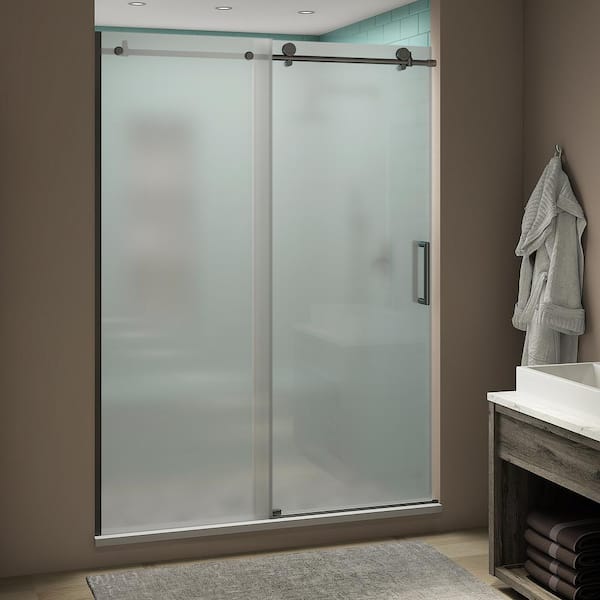 Aston Coraline XL 48 - 52 in. x 80 in. Frameless Sliding Shower Door with Ultra-Bright Frosted Glass in Oil Rubbed Bronze