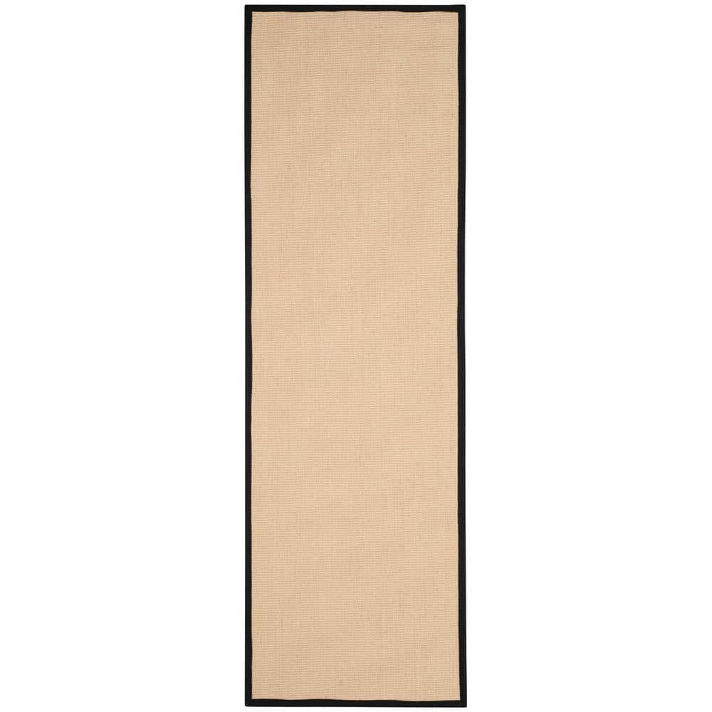Beige and Black Sisal Runner Rug with Border, 2'6" x 6'