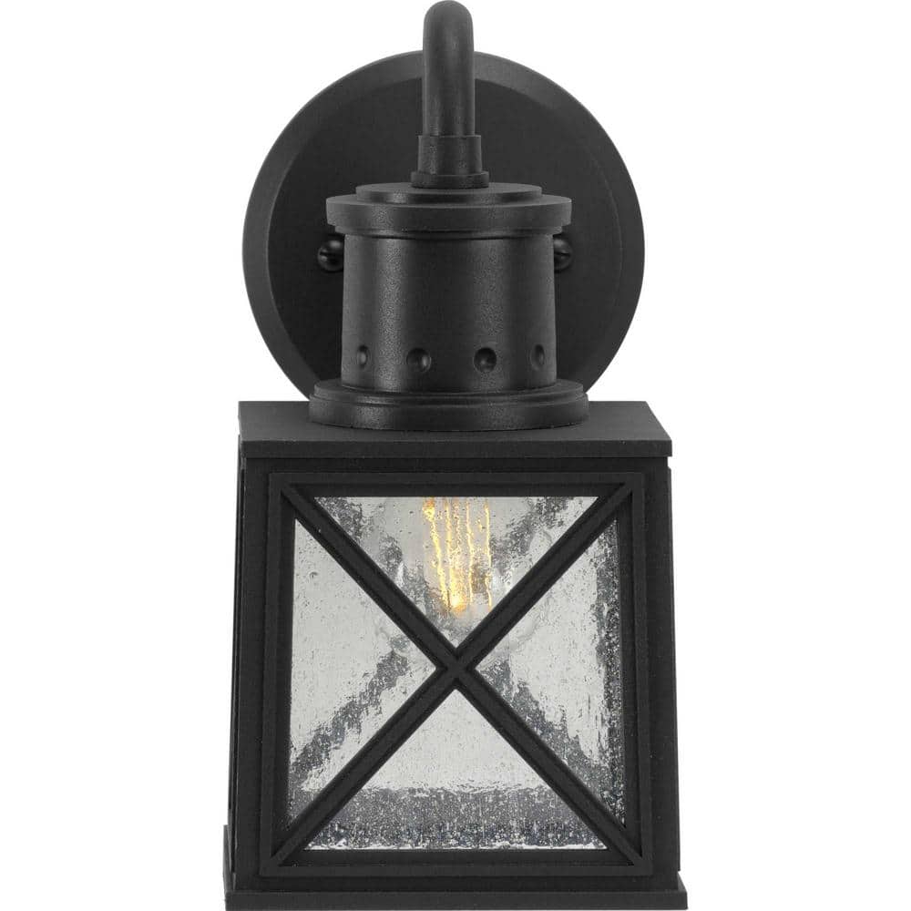 Black Composite Polymer Outdoor Wall Lantern with Seedy Glass Shade