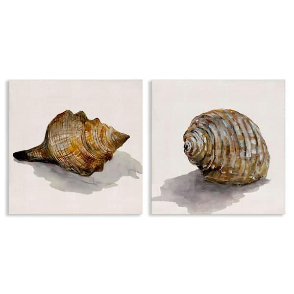 Neutral Beach Shells by Jacob Q 2-Pieces Unframed Coastal Graphic Art Print 17 in. x 17 in.