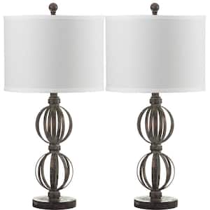 Calista 27.75 in. Oil-Rubbed Bronze Double Sphere Iron Table Lamp with Off-White Shade (Set of 2)