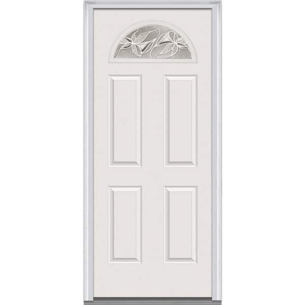 MMI Door 32 in. x 80 in. Lasting Impressions Left-Hand Fan Lite 4-Panel Classic Primed Steel Prehung Front Door