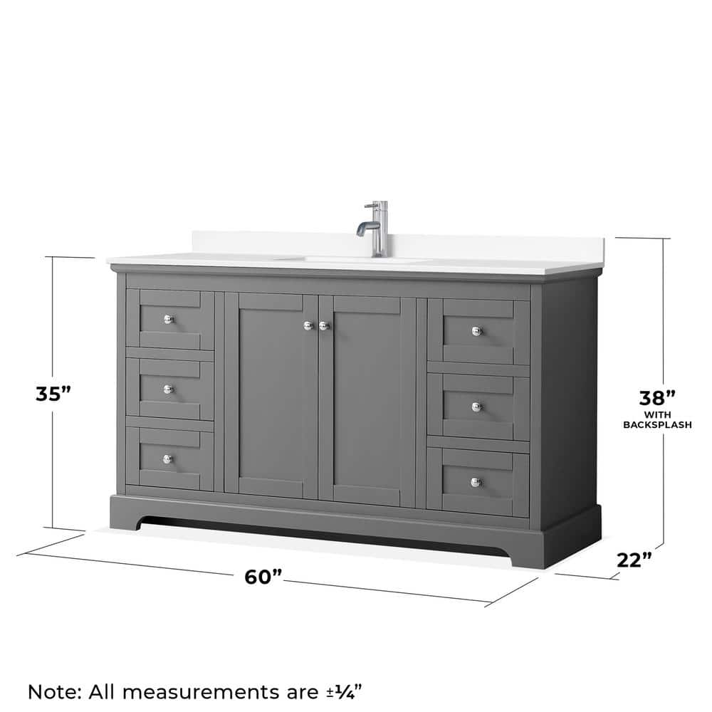 Avery 60'' Dark Gray Single Bathroom Vanity with Marble Top