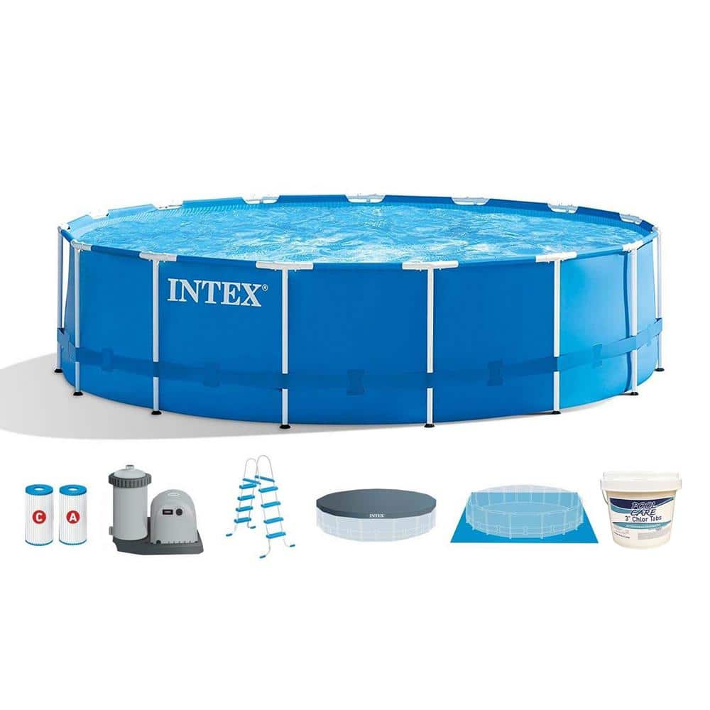 Intex 18 Ft. X 48 In. Metal Frame Above Ground Pool Set And Chlorine ...