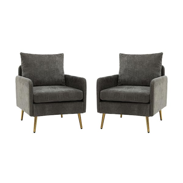 JAYDEN CREATION Magnesia Gray Polyester Arm Chair with Removable Cushions (Set of 2)