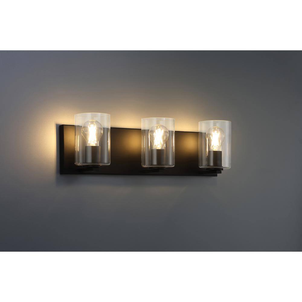 Oslo Matte Black Cylinder 3-Light LED Vanity Wall Sconce