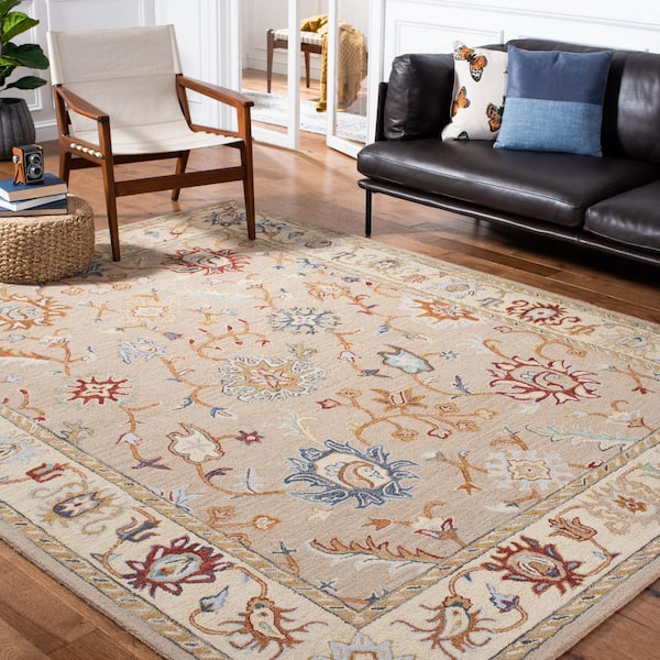 Heritage 8 ft. x 10 ft. Brown/Beige Floral Border Area Rug