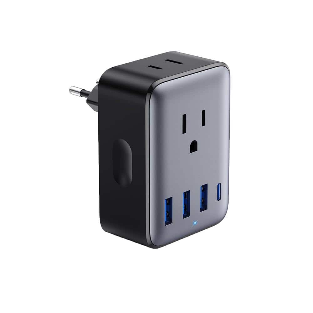 10 Amp. European Travel Plug 6-in-1 Type C 45-Watt Power Adapter USB C with