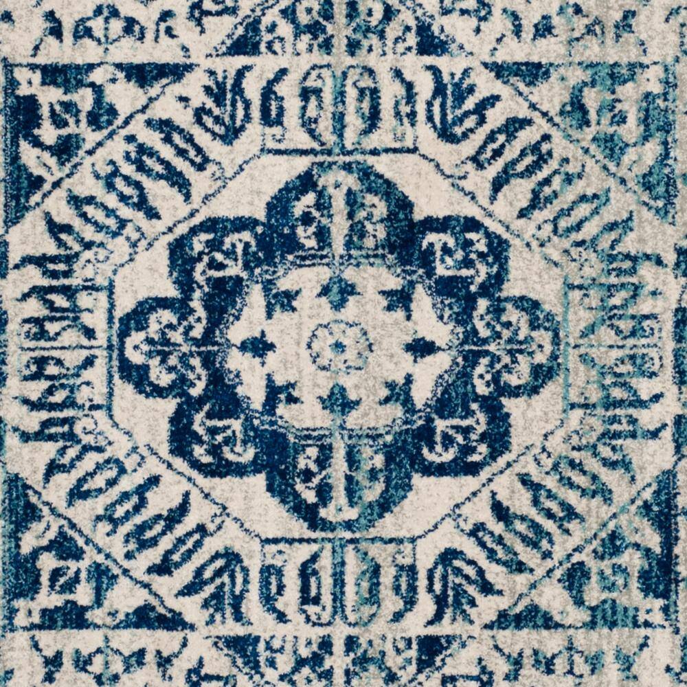 Navy and Ivory Square Synthetic Floral Area Rug