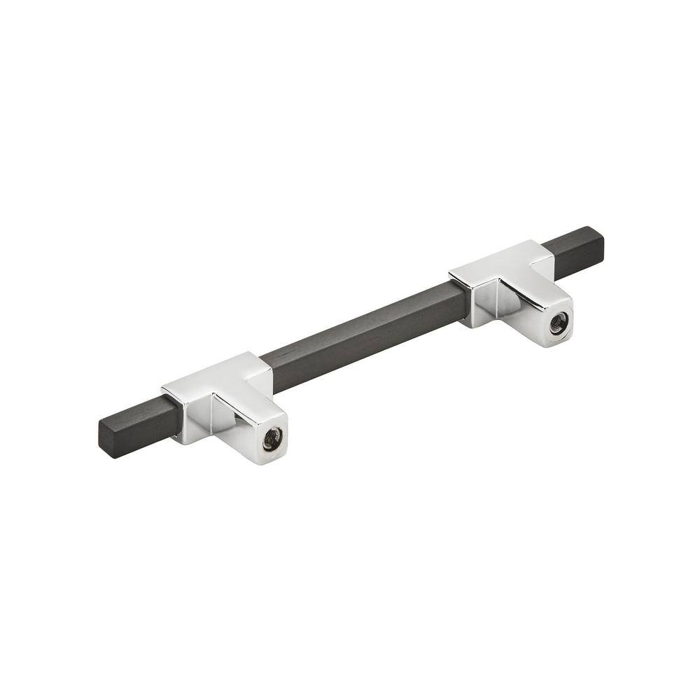 Polished Chrome and Matte Black Modern Cabinet Pull