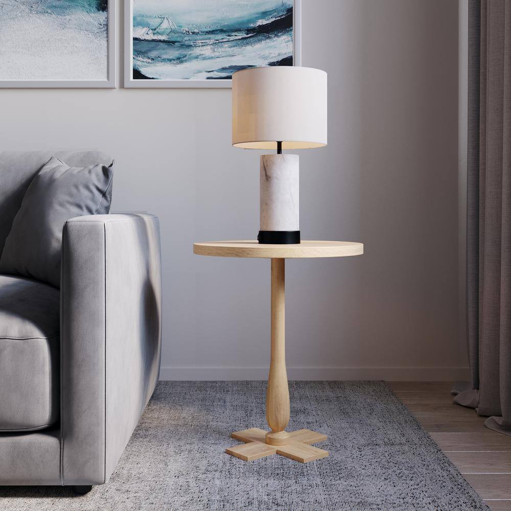 Natural Mango Wood Round Pedestal Side Table